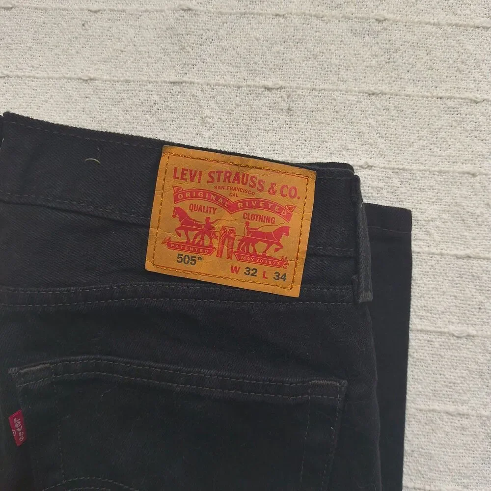 Levi 505 Black Denim Jeans with Custom Akatsuki Cloud Design